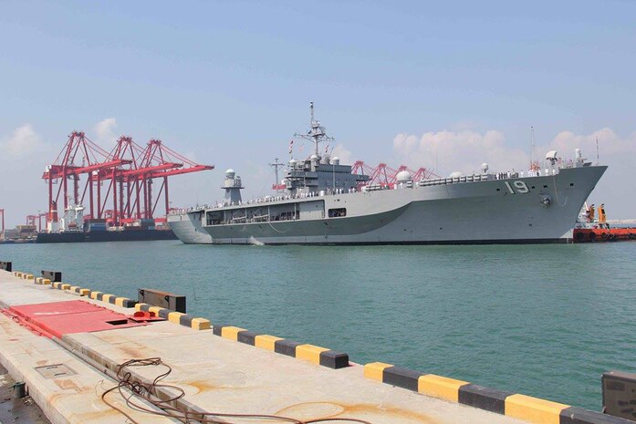 COLOMBO, Sri Lanka (Mar. 26, 2016) - The USS Blue Ridge, flagship of the U.S. Navy's Seventh Fleet, arrived in Sri Lanka for a goodwill visit. While in Colombo sailors from the Blue Ridge are scheduled to stage free public performances in Colombo, including a joint performance with the Sri Lanka Navy, Army, and Air Force bands. 