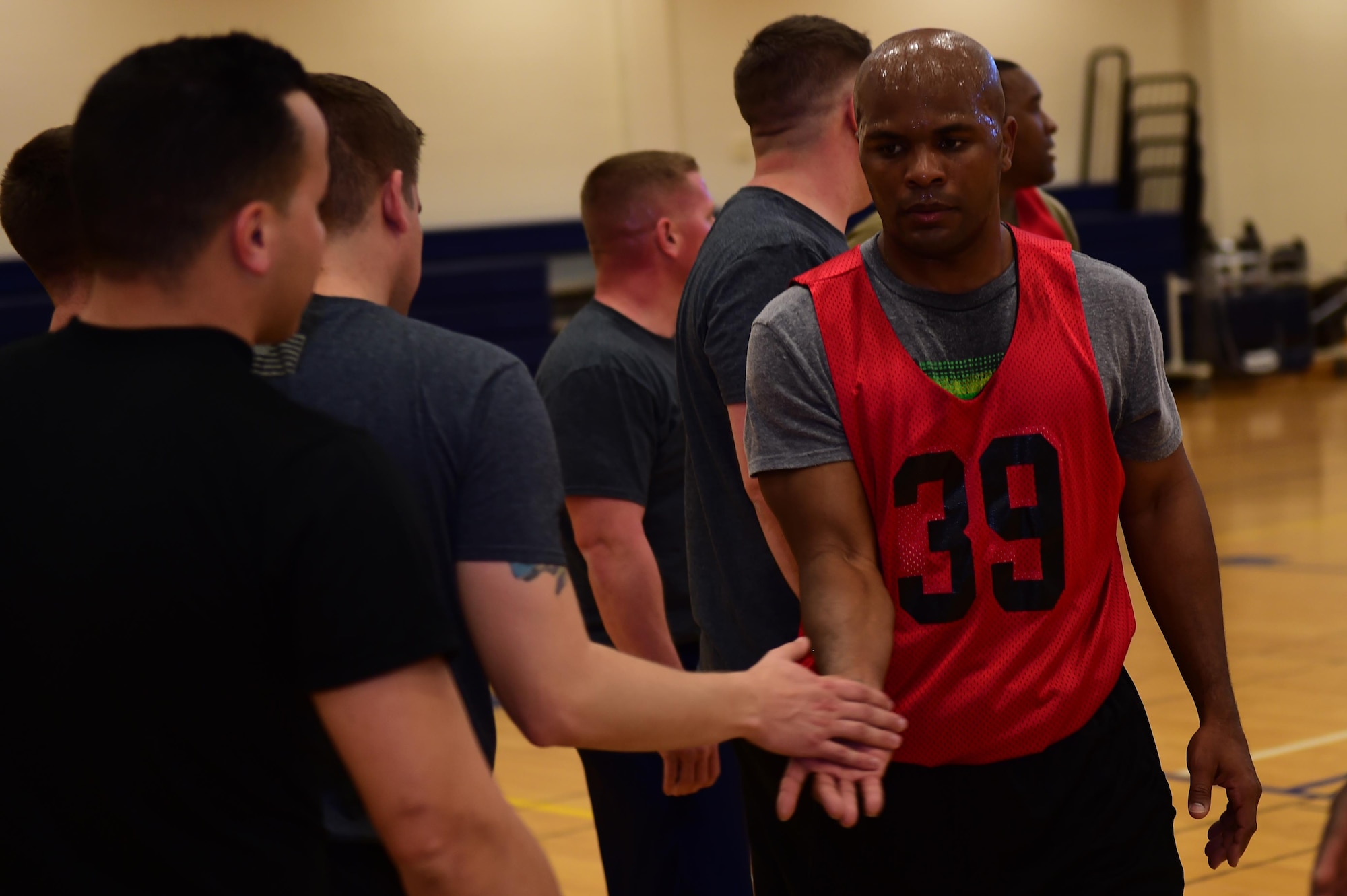 Members for the 743D Military Intelligence Battalion competed in a basketball tournament March 25, 2016, at the Buckley Fitness Center on Buckley Air Force Base, Colo. The tournament was an event for the Commander’s Cup, which is an inter-battalion competition, consisting of approximately eight events. Each time one of the companies win an event, they are awarded points. At the end of the fiscal year, the company with most points wins a trophy and bragging rights. (U.S. Air Force photos by Airman 1st Class Gabrielle Spradling/Released)