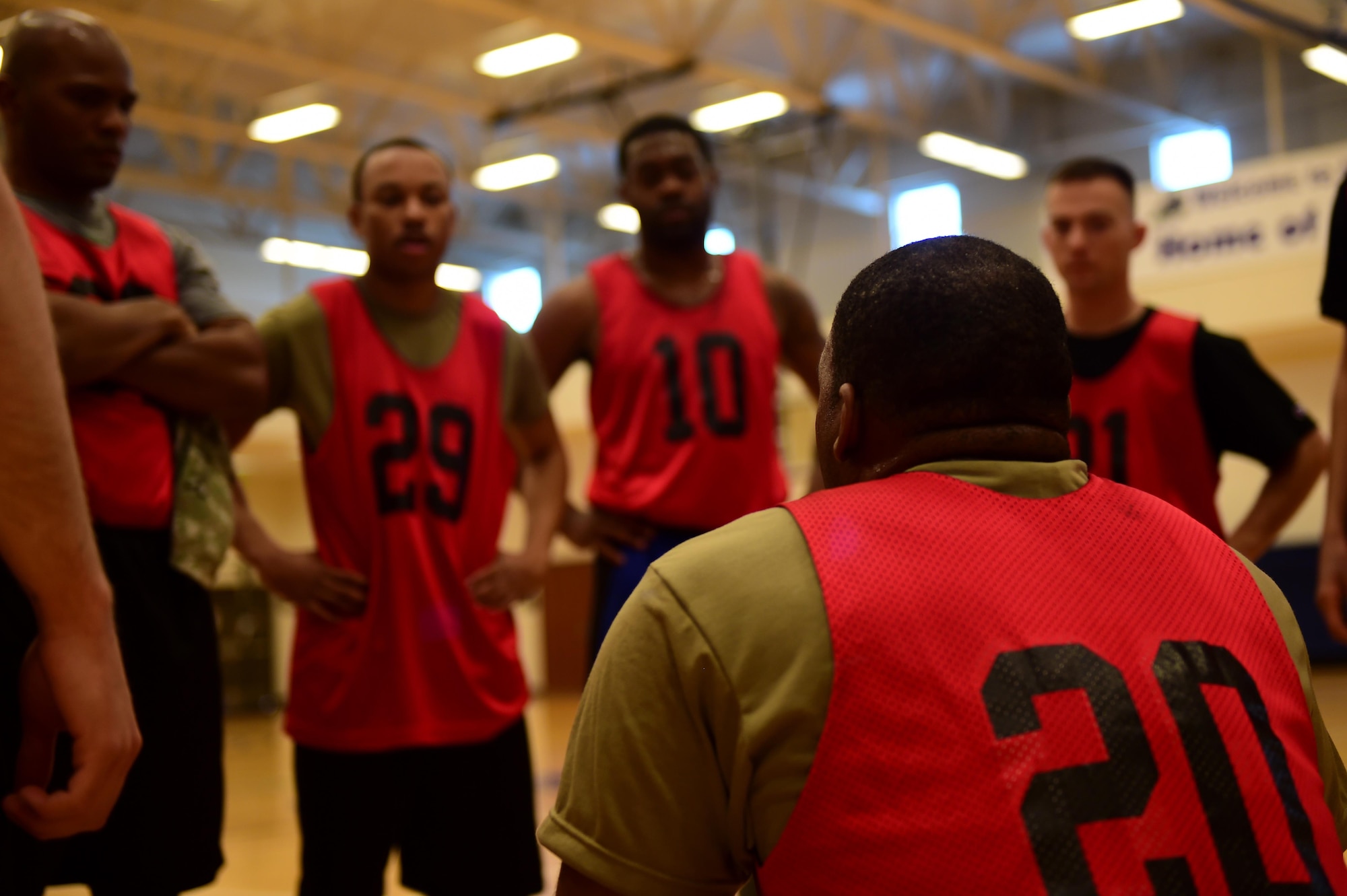 Members for the 743D Military Intelligence Battalion competed in a basketball tournament March 25, 2016, at the Buckley Fitness Center on Buckley Air Force Base, Colo. The tournament was an event for the Commander’s Cup, which is an inter-battalion competition, consisting of approximately eight events. Each time one of the companies win an event, they are awarded points. At the end of the fiscal year, the company with most points wins a trophy and bragging rights. (U.S. Air Force photos by Airman 1st Class Gabrielle Spradling/Released)