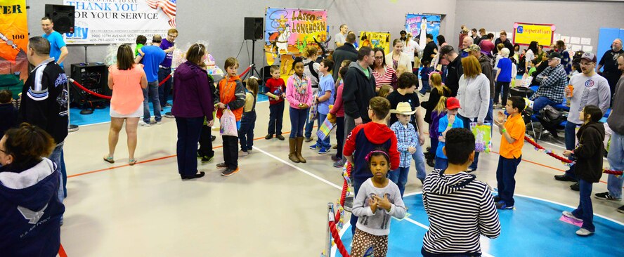 The 341st Force Support Squadron holds a spring carnival March 26, 2016, at the Youth Center for the base’s youth and families at Malmstrom Air Force Base, Mont. The spring carnival is an annual event hosted by the Youth Center to give Airmen and families an opportunity to participate in a base-wide activity focused on children’s welfare and comraderie between military families. (U.S. Air Force photo/Airman 1st Class Magen M. Reeves)