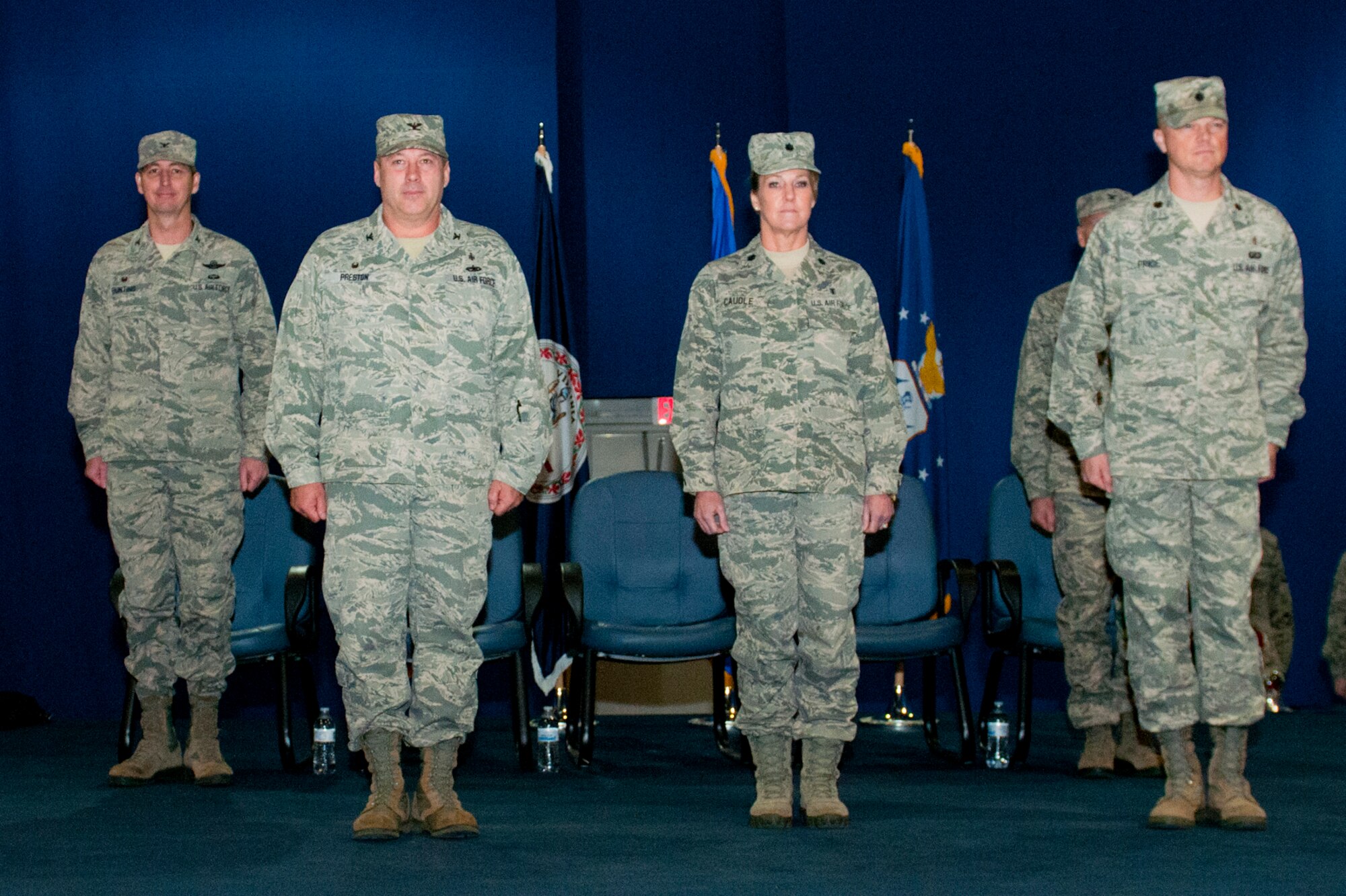 The 192nd Fighter Wing held a joint change of command ceremony for the 192nd Medical Group and Detachment 1 Chemical, Biological, Radiological, Nuclear and High-Yield Explosive Enhanced Response Force Package (CERFP), Medical Group, March 20, 2016, at Joint Base Langley-Eustis, Virginia. (U.S. Air National Guard photo by Technical Sgt. Jonathan P. Garcia)