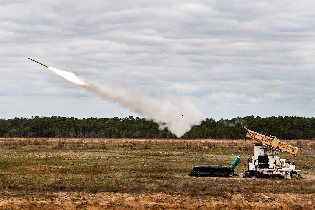 Crews fire an FIM-92 Stinger missile downrange from the Army’s new Interceptor launch platform at Eglin Air Force Base, Fla., March 23, 2016. The 96th Test Wing hosted the Army’s Stinger Based Systems and Raytheon to demonstrate the new launch platform’s capabilities on Eglin’s ranges. The Interceptor can hold up to four missiles and be launched from a variety of ground vehicles. Air Force photo bySamuel King Jr.
