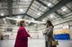 Mrs. Kristan Nowland, wife of Lt. Gen. Chris Nowland, 12th Air Force (Air Forces Southern) commadner, speaks to Chartelle Eichman, 366th Force Support Squadron Youth Center director, March 24, 2016, at Mountain Home Air Force Base, Idaho. The Youth Center hosts a variety of clubs and activities for children ages four to 18. (U.S. Air Force photo by Senior Airman Malissa Lott/Released)
