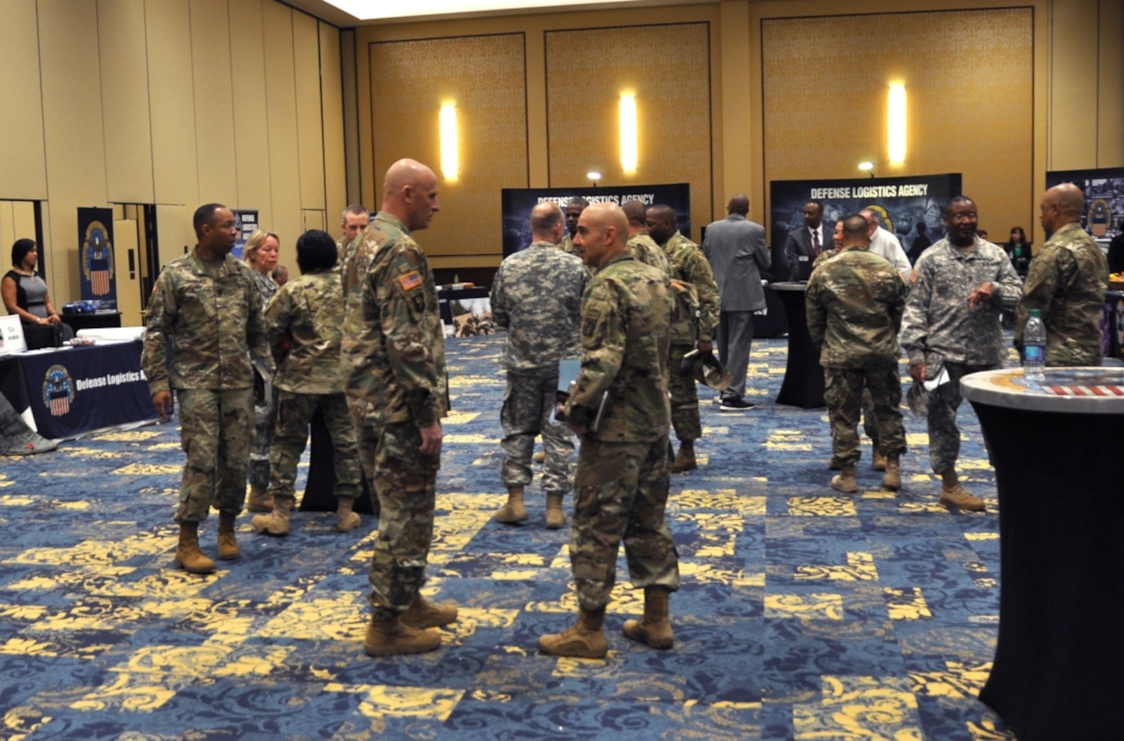 Attendees at the DLA Warfighter Support Initiative gather before a morning breakout session at Fort Bragg, North Carolina, March 23.