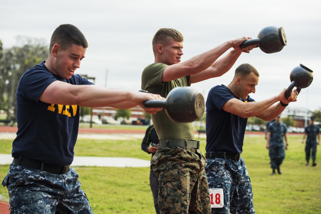 Marines and sailors compete in the Commanding General’s Fitness Cup challenge at Parris Island, S.C., March 25, 2016. The event, which aims to promote a lifelong commitment to fitness, included an obstacle course, endurance run, combat fitness test and overall team challenge. Marine Corps photo by Sgt. Jennifer Schubert