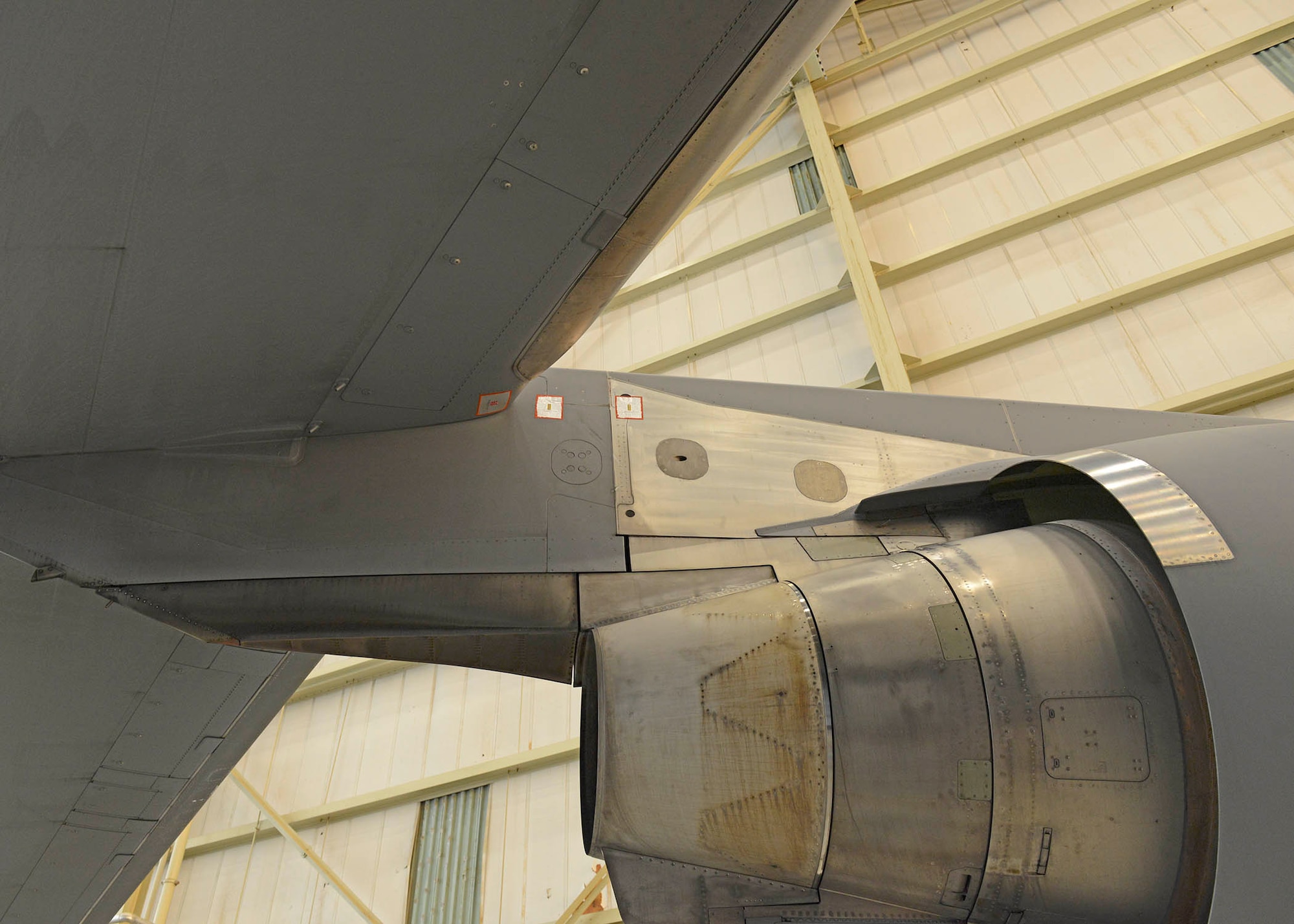 The fourth phase of testing for C-17 Drag Reduction will see fairings attached to locations on the wings near the engines. During computer simulations, hot spots on the C-17 were identified that showed where drag should be reduced.  (U.S. Air Force photo by Kenji Thuloweit) 