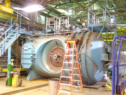 The above photographs show a before and after composite of the H2 test cell. In addition to the heater upgrade and other improvements, a new coat of paint was applied to the test cell. 