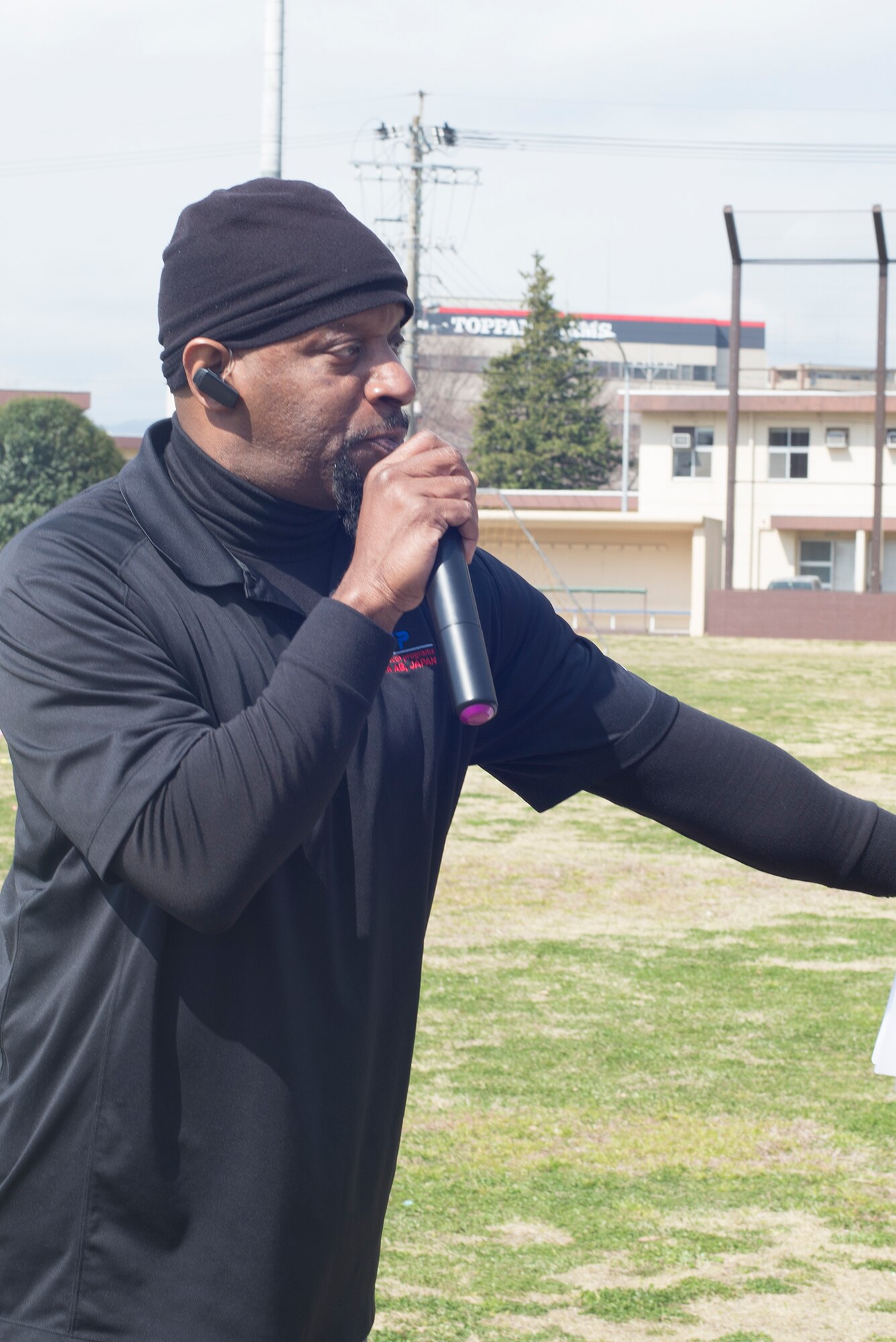Jay Reynolds, 374th Force Support Squadron youth programs manager, briefs participants in the Annual Easter Egg Hunt at Yokota Air Base, Japan, March 26, 2016. The event was hosted by the Yokota Enlisted Spouse's Club. (U.S. Air Force photo by Senior Airman David C. Danford/Released)