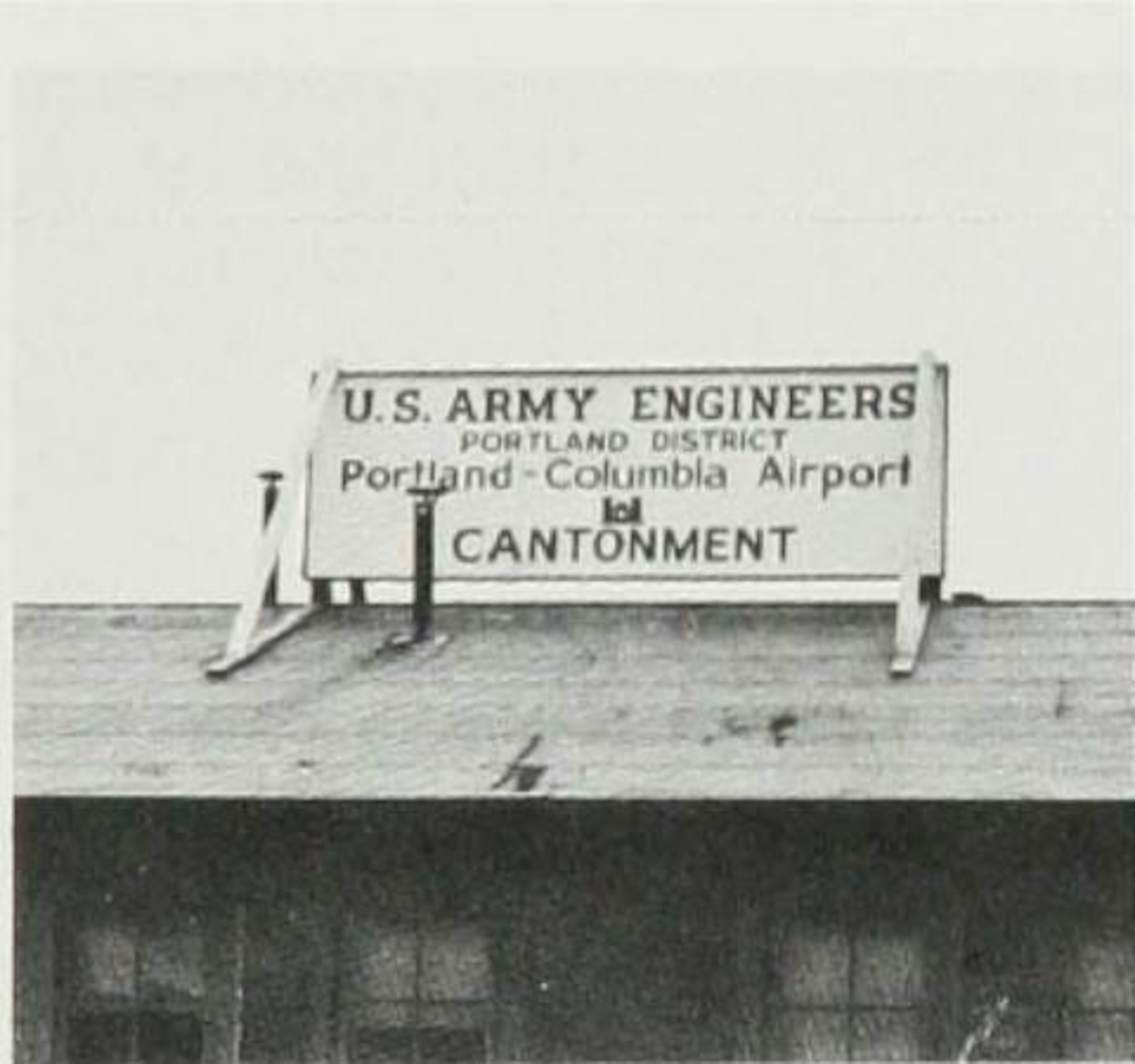 Sign atop the Army Corps of Engineers Portland District office at the cantonment site of Portland Army Air Base.  It is possible this was the building where the activation order for Portland Army Air Base was typed out on 13 March 1941. (Courtesy Portland District, Army Corps of Engineers)