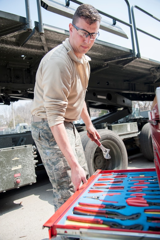 Senior Airman Jonathan Rowley, 51st Logistics Readiness Squadron sorting generating and aircraft sustaining vehicle maintainer, prepares to conduct a limited technical inspection on Tunner 60K loader at Osan Air Base, Republic of Korea, March 30, 2016. The inspection consisted of operational function checks on the mechanical, electrical and hydraulic systems. (U.S. Air Force photo by Staff Sgt. Jonathan Steffen/Released)