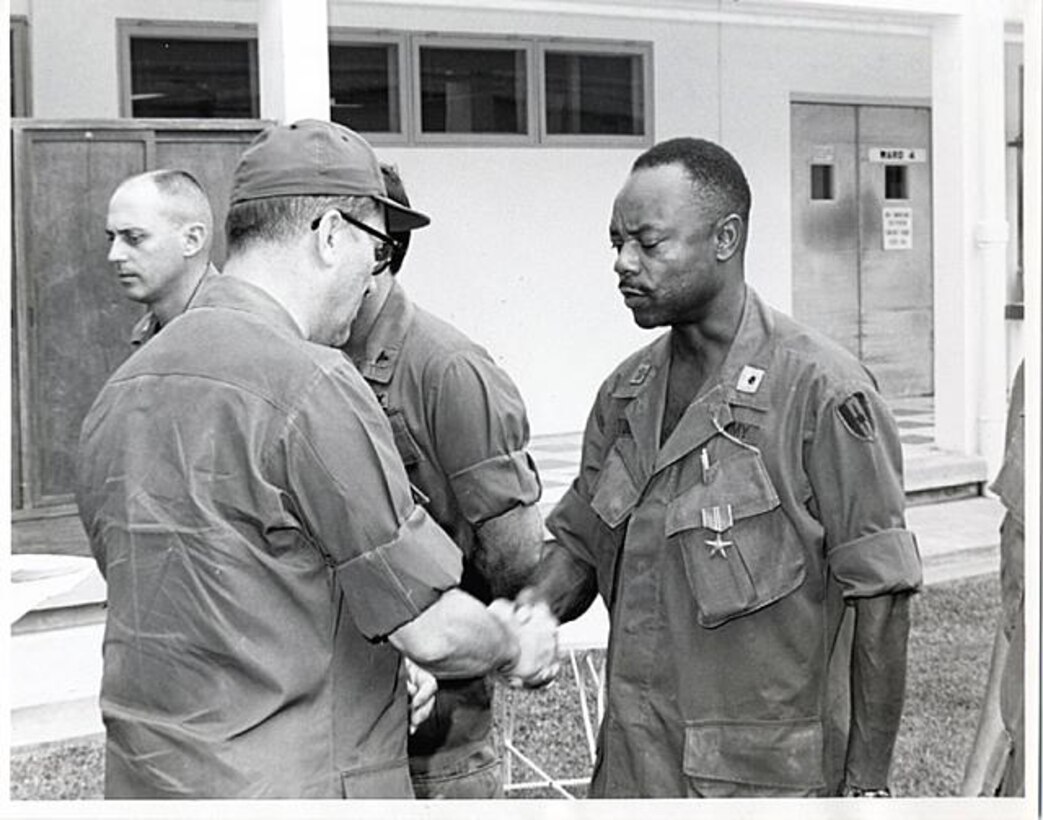 Then U.S. Army Maj. Aaron M. Dotson, now a retired World War II and Vietnam War veteran, is awarded the Bronze Star in Vietnam in 1969. Dotson aided not only the military community in Vietnam, but Vietnamese citizens as well. (Courtesy photo)