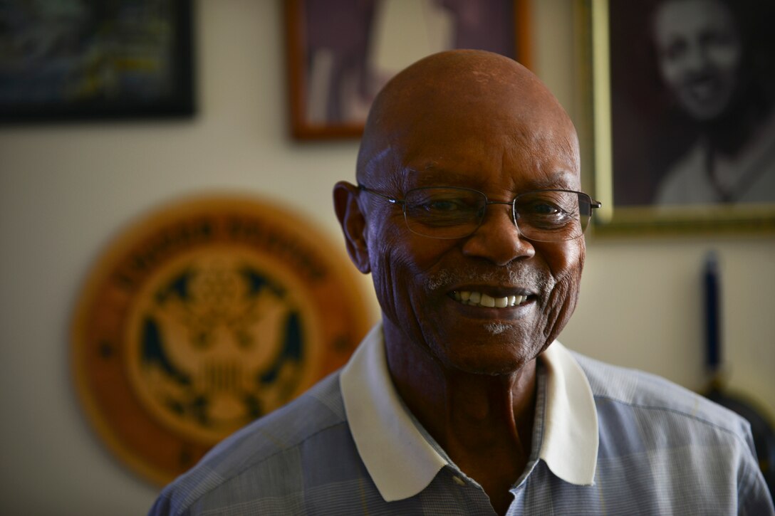 Retired U.S. Army Col. Aaron M. Dotson, a World War II and Vietnam War veteran, sits in his room in Hampton, Va., August 8, 2015. Dotson was drafted into the Army out of high school in 1943 and served in the enlisted corps until the end of the second World War, at which point he completed his diploma. (U.S. Air Force photo by Staff Sgt. Natasha Stannard)