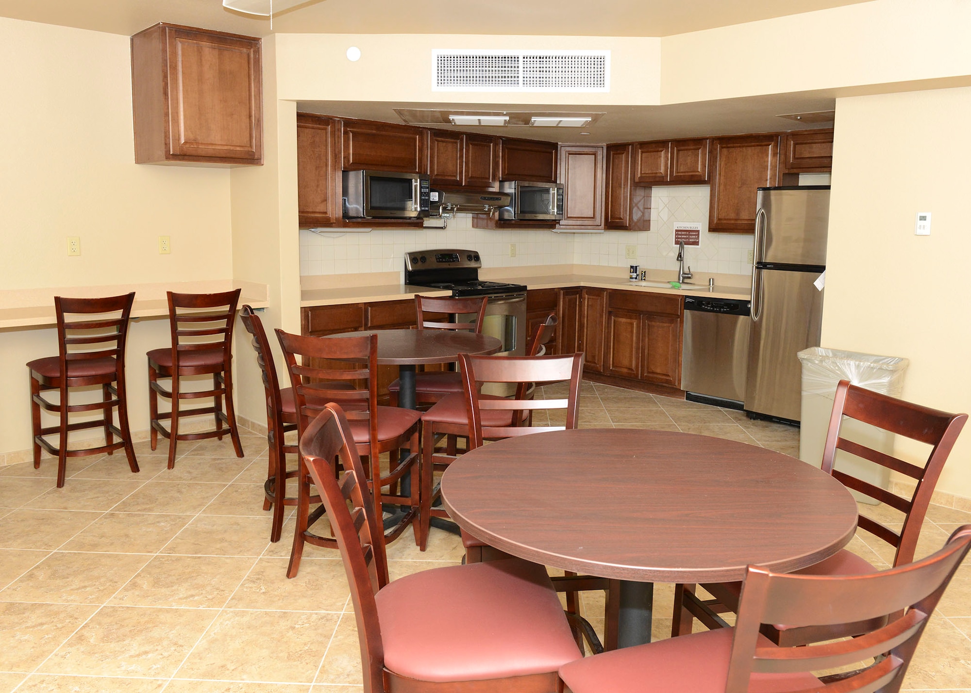 Centrally located for all occupants is a full-sized kitchen and eating area. Renovations to Dorm 2423 have recently been completed with Airmen slowly moving into their new home.
The $6.8 million project began almost two years ago, with the last renovation done in 1994. (U.S. Air Force photo by Kenji Thuloweit)
