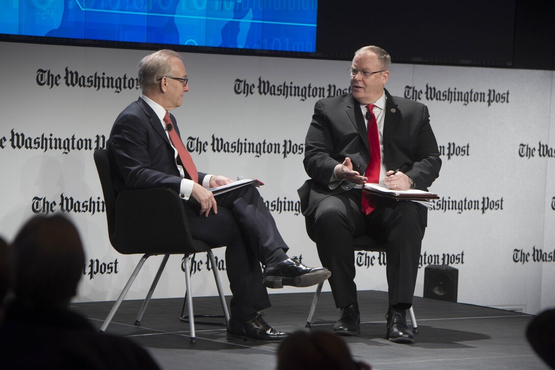 Deputy Defense Secretary Bob Work discusses the future of national security at the Washington Post Conference Center in Washington, D.C., March 29, 2016. DoD photo by Navy Petty Officer 1st Class Tim D. Godbee