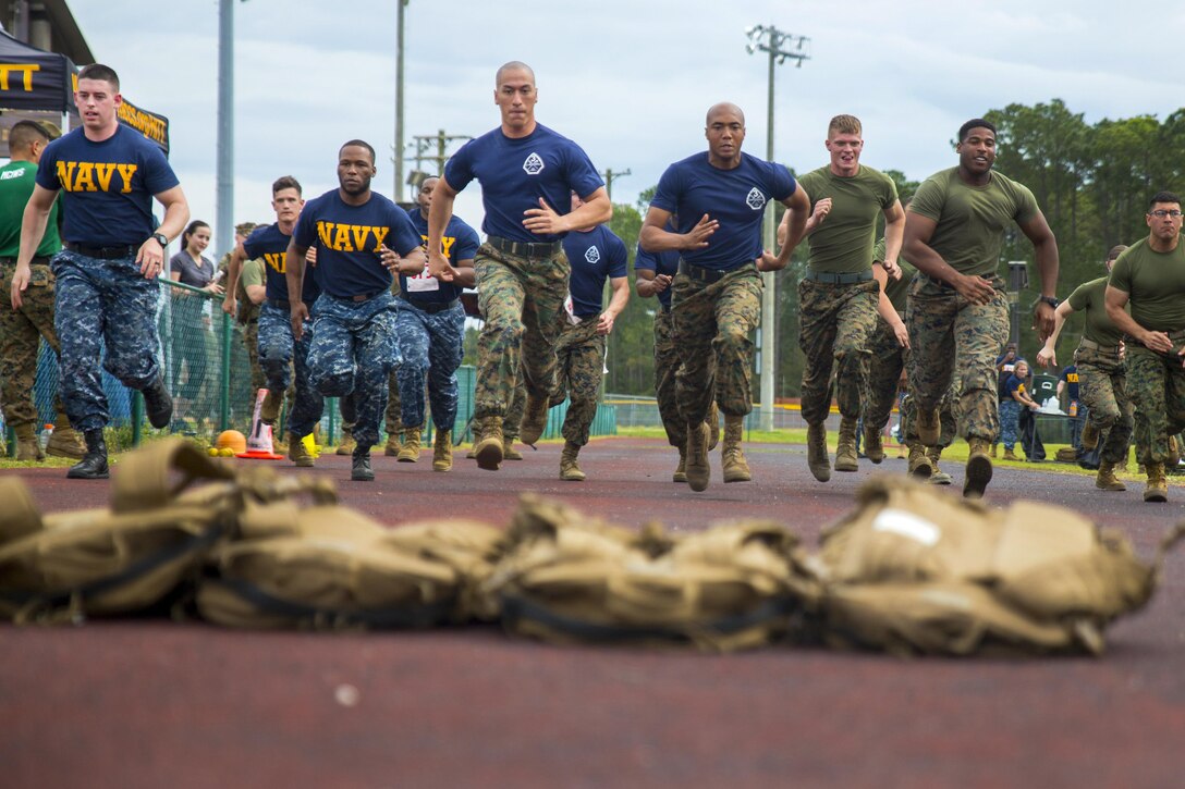 Marines and sailors compete in the Commanding General’s Fitness Cup challenge at Parris Island, S.C., March 25, 2016. Marine Corps photo by Sgt. Jennifer Schubert