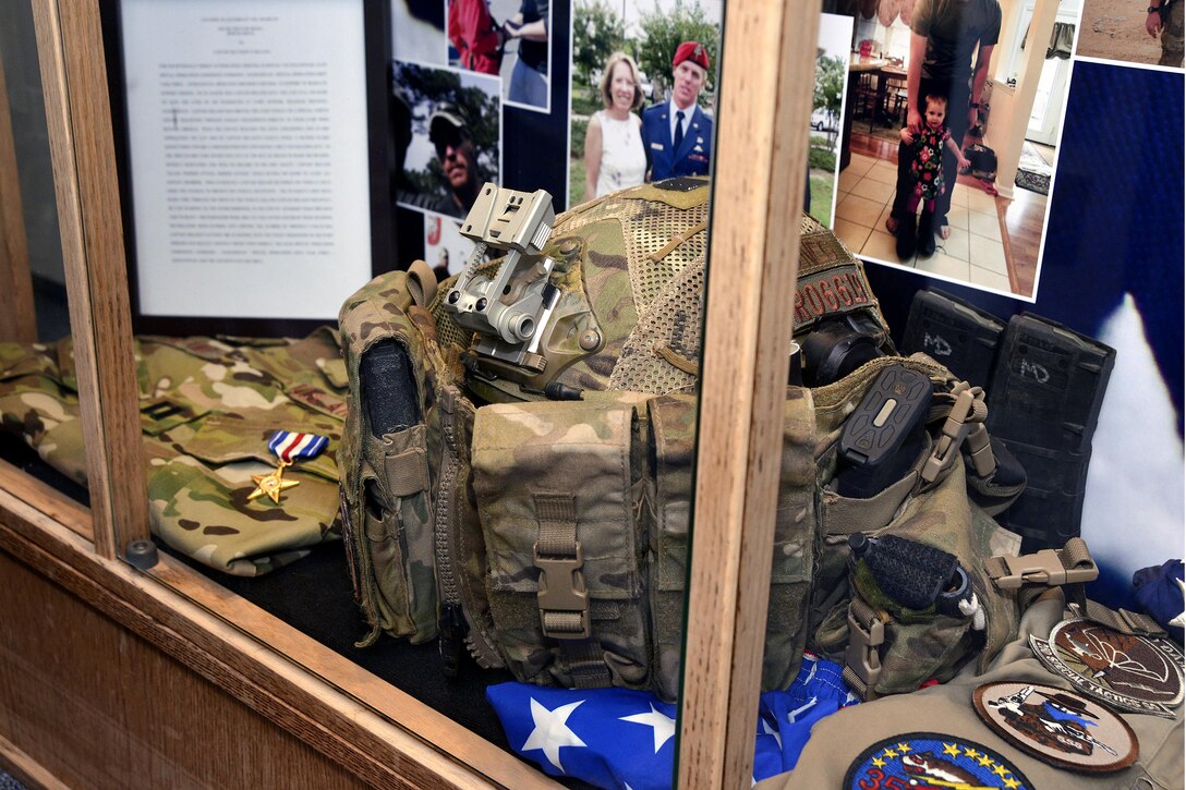 Cadets at the U.S. Air Force Academy and Special Tactics Airmen dedicated a memorial to Capt. Matthew Roland, 27, killed at a vehicle checkpoint near Camp Antonik, Afghanistan, Aug. 26, 2015. Roland was a special tactics officer at the 23rd Special Tactics Squadron, Hurlburt Field, Fla. He was a 2010 Academy graduate; the memorial stands outside his former Cadet Squadron 35 dormitory room. (U.S. Air Force photo/Jason Gutierrez)