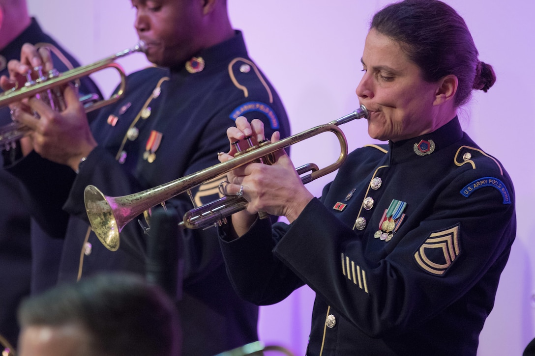 Army Sgt. 1st Class Liesl Whitaker performs during a concert in Reno, Nev., March 25, 2016. Liesl is lead trumpet with the Army's Jazz Ambassadors band. Army photo by Sgt. 1st Class Joshua Johnson