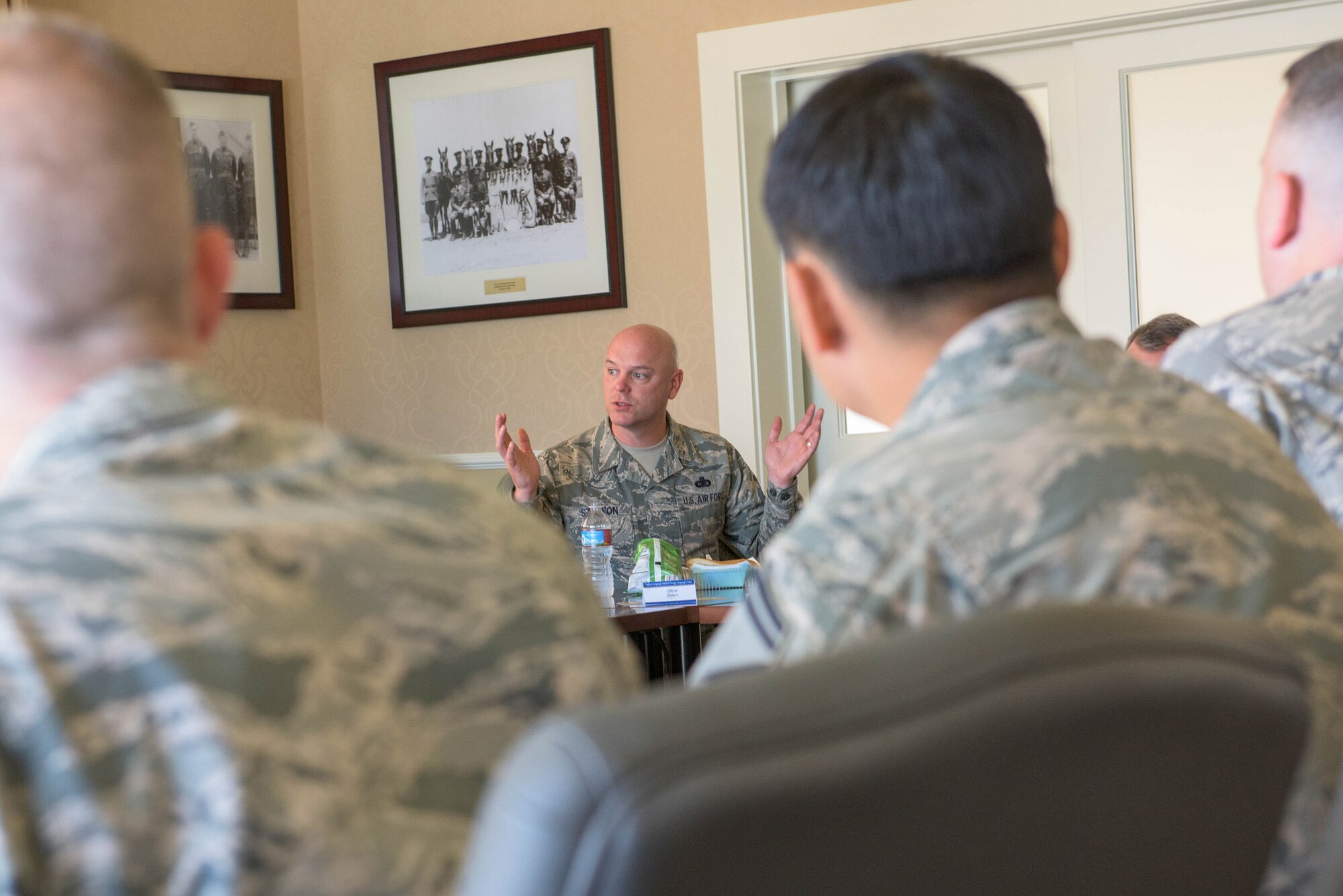 Chief Master Sergeant David Staton, command chief of Air Education and Training Command, visited Airmen at the Defense Language Institute Foreign Language Center as a part of a tour of installations that AETC oversees. (U.S. Army photo by Amber Whittington) 