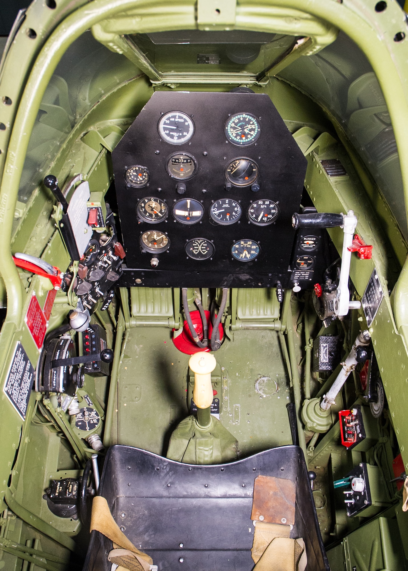 DAYTON, Ohio -- Bell P-59B Airacomet cockpit view in the Research & Development Gallery at the National Museum of the United States Air Force. (U.S. Air Force photo by Ken LaRock)