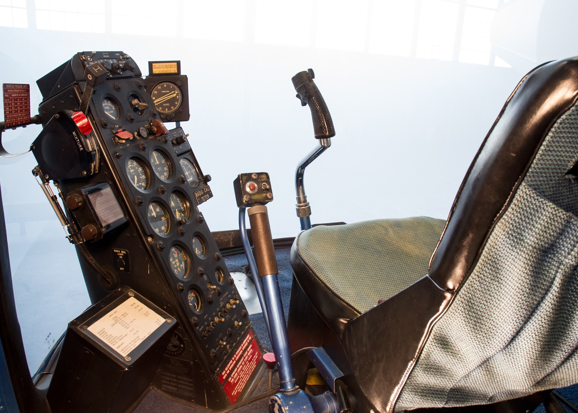 DAYTON, Ohio -- Bell UH-13J Sioux cockpit view in the Presidential Gallery at the National Museum of the United States Air Force. (U.S. Air Force photo by Ken LaRock)