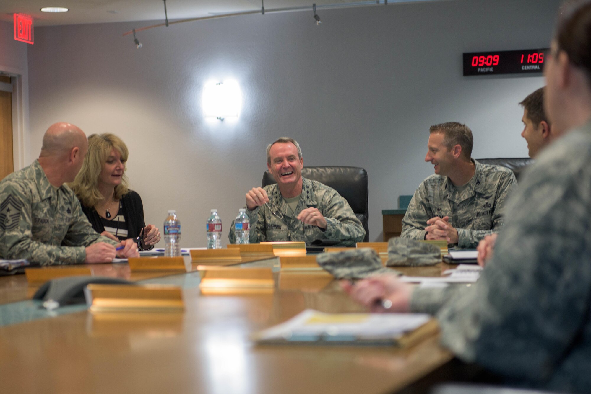 The commander of the Air Education and Training Command, Lt. Gen Darryl Roberson and Command Chief Master Sergeant David Staton visited Airmen at the Defense Language Institute Foreign Language Center as a part of a tour of one of the 10 major installations that he oversees in five states. The AETC is the equivalent to the Army’s Training and Doctrine Command, responsible for the education of 660,000 Airmen. (Photo by Amber K. Whittington)