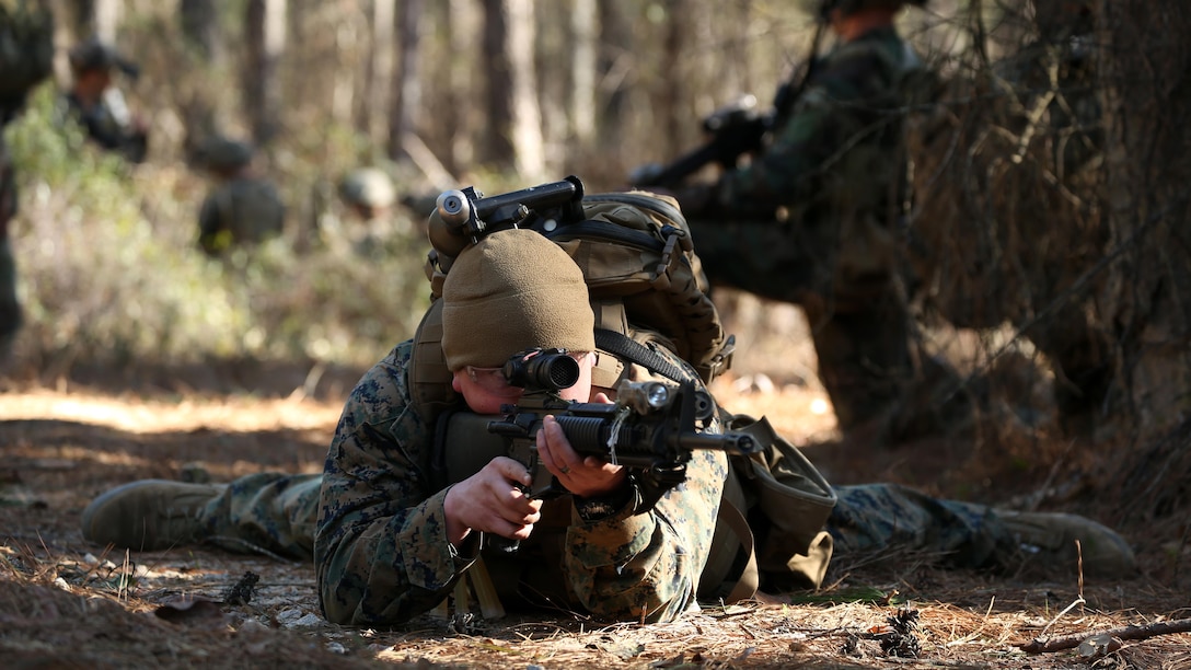Marines Raiders from Company F, 2d Marine Raider Battalion, led a simulated partner nation force on ground combat patrolling tactics, techniques and procedures during a Company Collective Exercise in Fort Bragg, South Carolina, Feb. 28, 2016. The Marine Special Operations Company and individual teams where tested on their execution of basic skills as well as learned and honed new tactic, techniques and procedures.