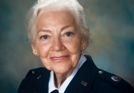 Betty Blake, 90, wears her Women's Auxiliary Ferrying Squadron uniform. (Courtesy photo)