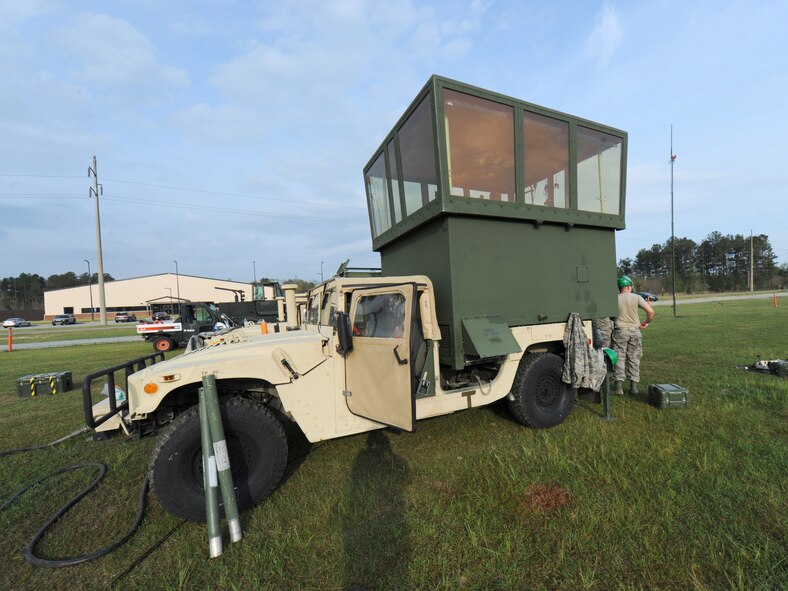 53rd Air Traffic Control Squadron airmen set up a mobile control tower during training March 17, 2016. (U.S. Air Force photo by Tommie Horton)