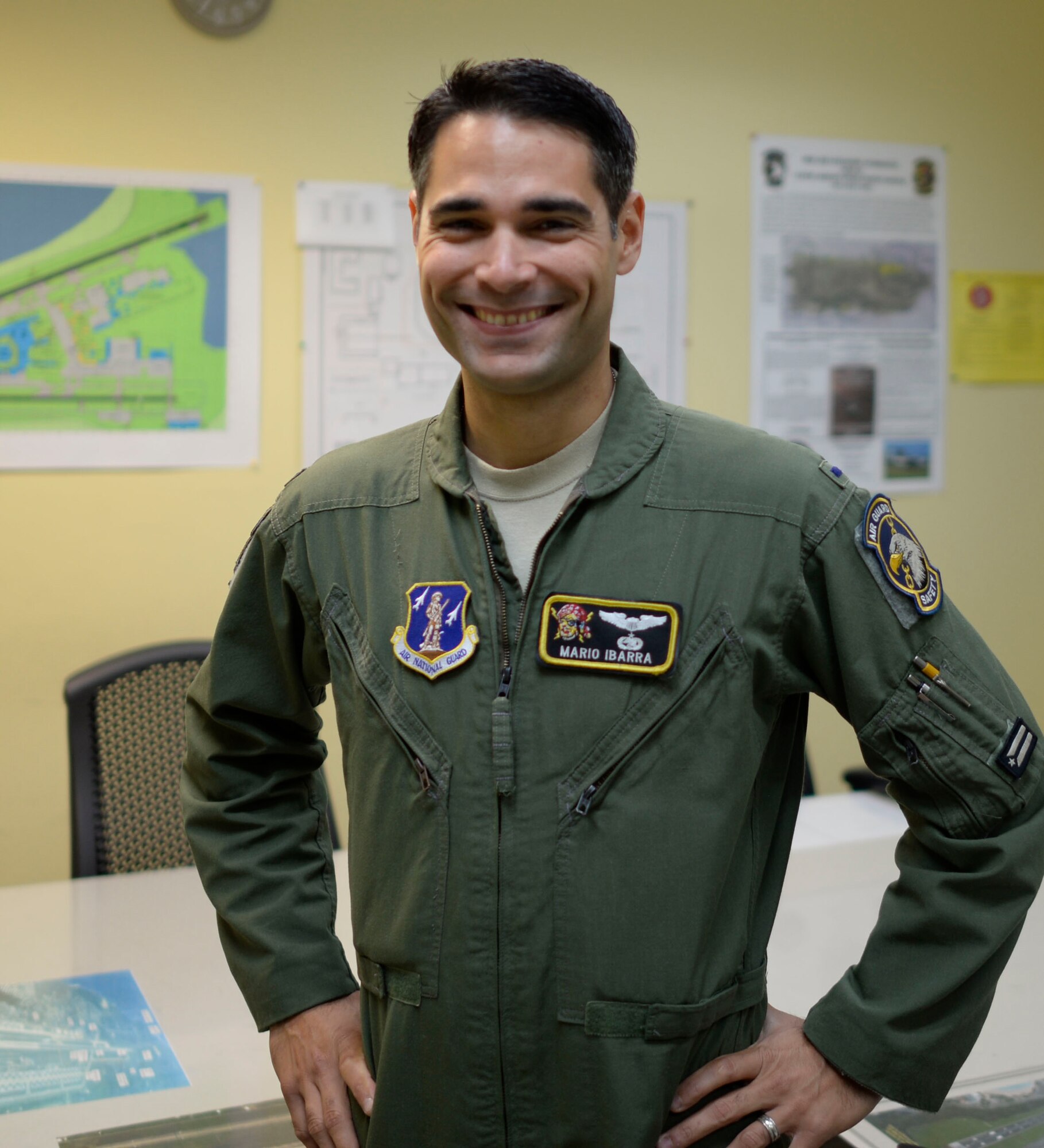 U.S. Air Force Capt. Mario Ibarra, flight safety officer of the 156th Airlift Wing, Puerto Rico Air National Guard, was recently awarded the Air National Individual Flight Safety Award for 2015. The Air National Guard Safety Award is a national level award issued annually to competing ANG members and organizations from around the nation that demonstrate a culture of safety excellence. (U.S. Air National Guard photo by Staff Sgt. Christian Jadot)