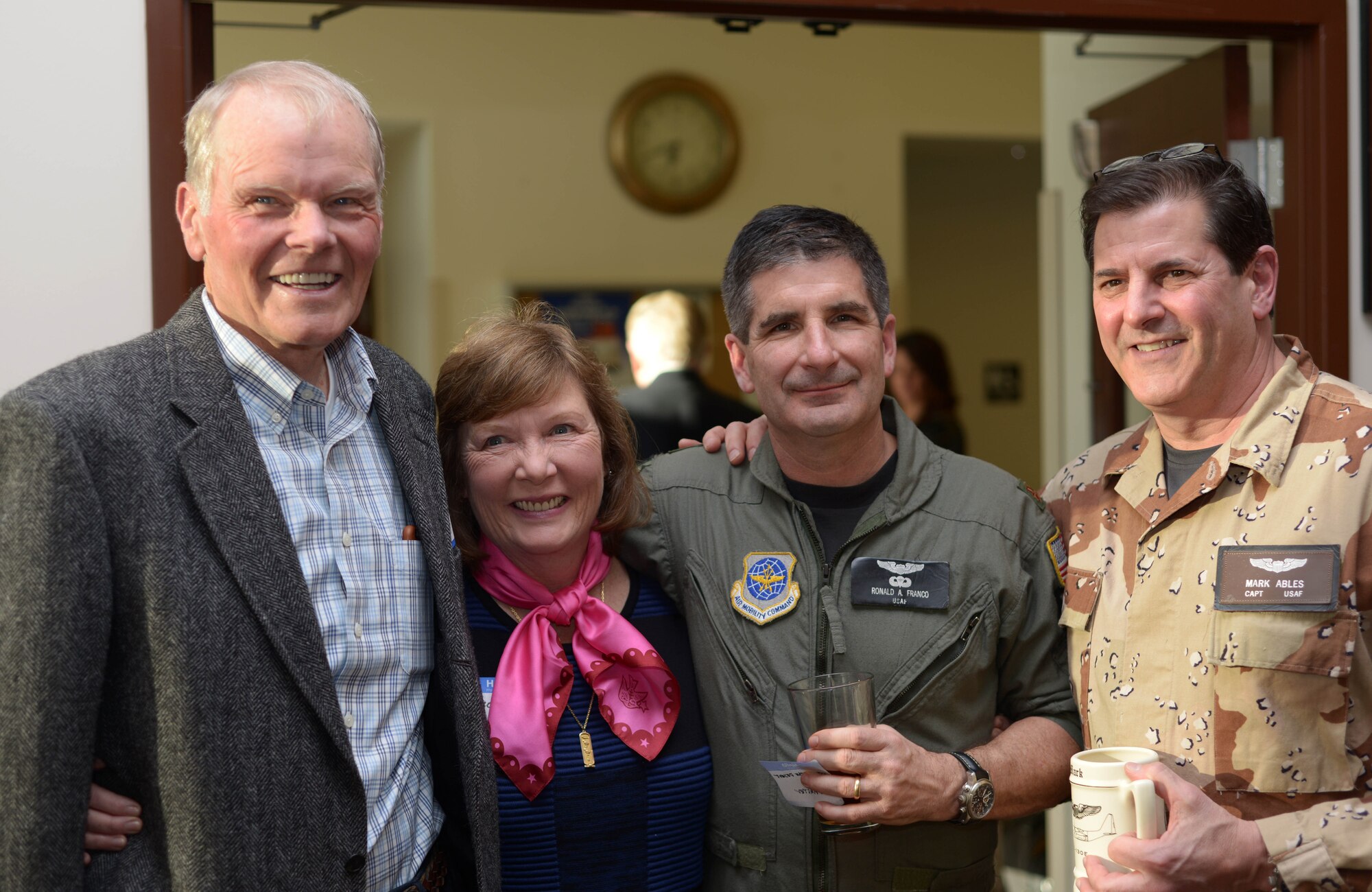 Lt. Col. Mark Ables, 914 Airlift Wing, poses alongside former members of the 914th during the Desert Storm 25th Anniversary reunion, April 9, 2016, Niagara Falls Air Reserve Station. (U.S. Air Force photo by Staff Sgt. Richard D. Mekkri