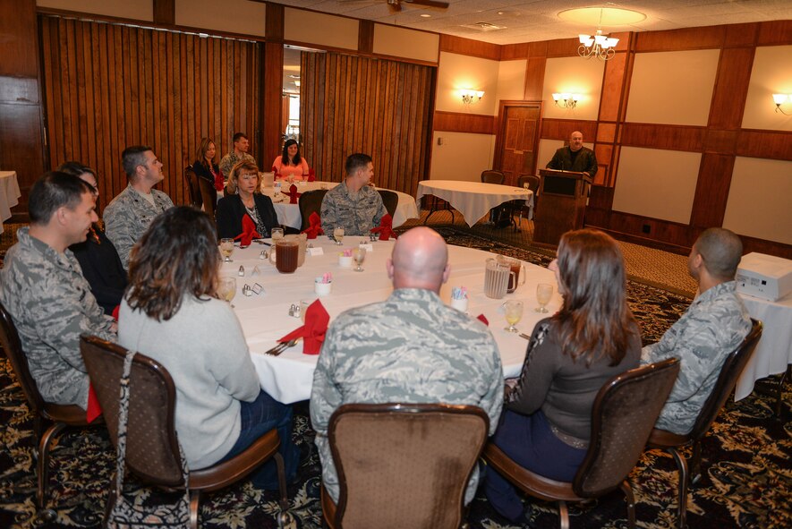 Team Offutt members participate in the “Dining like a Diplomat” course led by Mark Borytsky, 55th Wing protocol chief, at the Patriot Club on Offutt Air Force Base, Nebraska, April 20, 2016. The course is offered year round. (U.S. Air Force photo by Zachary Hada)