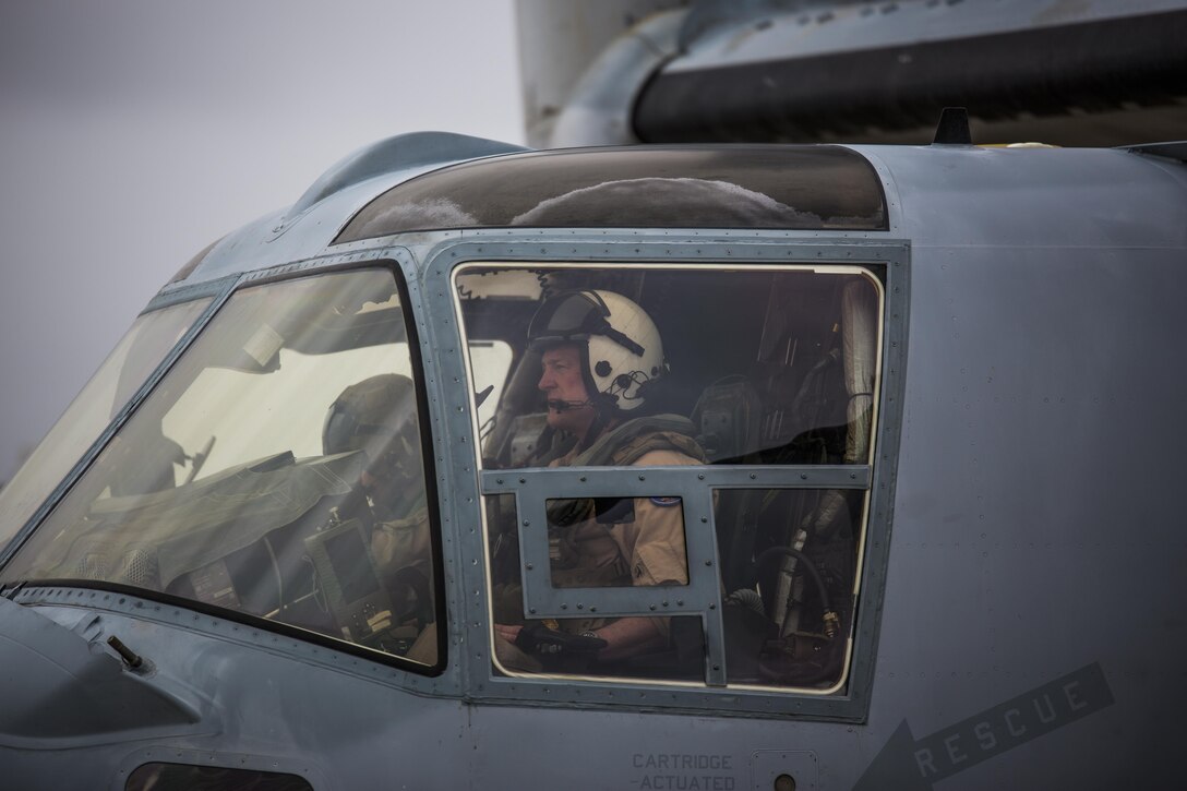 Maj. Gen. William T. Collins, commanding general of 4th Marine Aircraft Wing, Marine Forces Reserve, prepares for takeoff in a MV-22 Osprey before he conducts his final flight with Marine Medium Helicopter Squadron 764 (HMM-764), Marine Aircraft Group 41, 4th MAW, before they officially reached full operational capability at Marine Corps Air Station Miramar, Calif., April 27, 2016. His final flight signified his trust and confidence with the Marines of HMM-764 as they reach their last major milestone to become completely combat ready and deployable. 