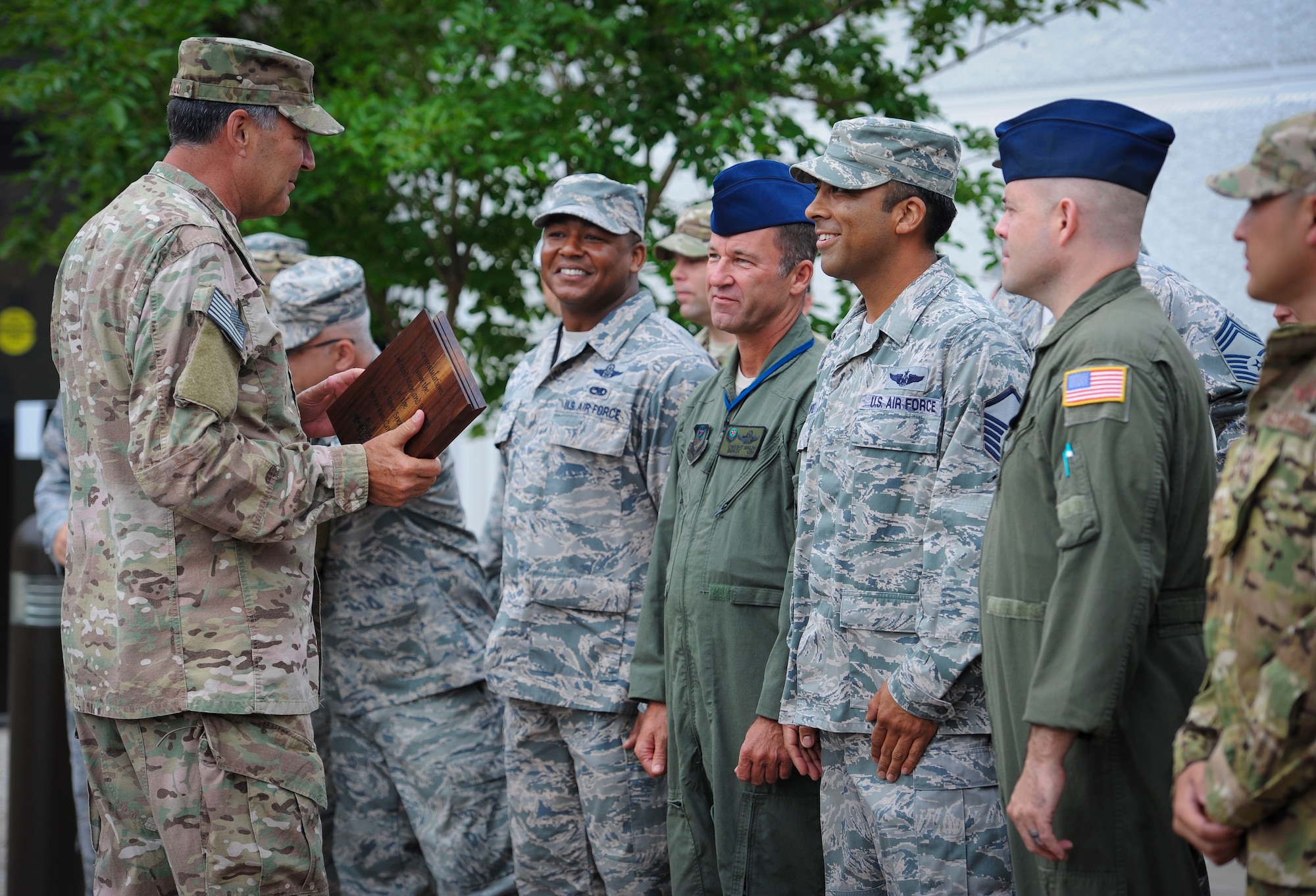 Lt. Gen. Brad Heithold, commander of Air Force Special Operations Command, speaks with Airmen after receiving an Order of the Sword invitation at Hurlburt Field, Fla., May 2, 2016. Heithold will be the 10th person to receive the AFSOC Order of the Sword. The general is scheduled to transfer to the Pentagon in June. (U.S. Air Force photo by Senior Airman Meagan Schutter)