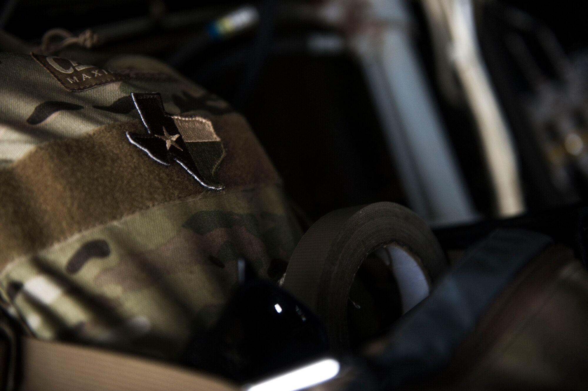Flight gear sits on a CV-22 Osprey prior to take-off at Hurlburt Field, Fla., April 27, 2016. The Osprey is a multi-mission tilt-rotor aircraft with a vertical take-off and landing capability. (U.S. Air Force photo by Senior Airman Krystal M. Garrett)
