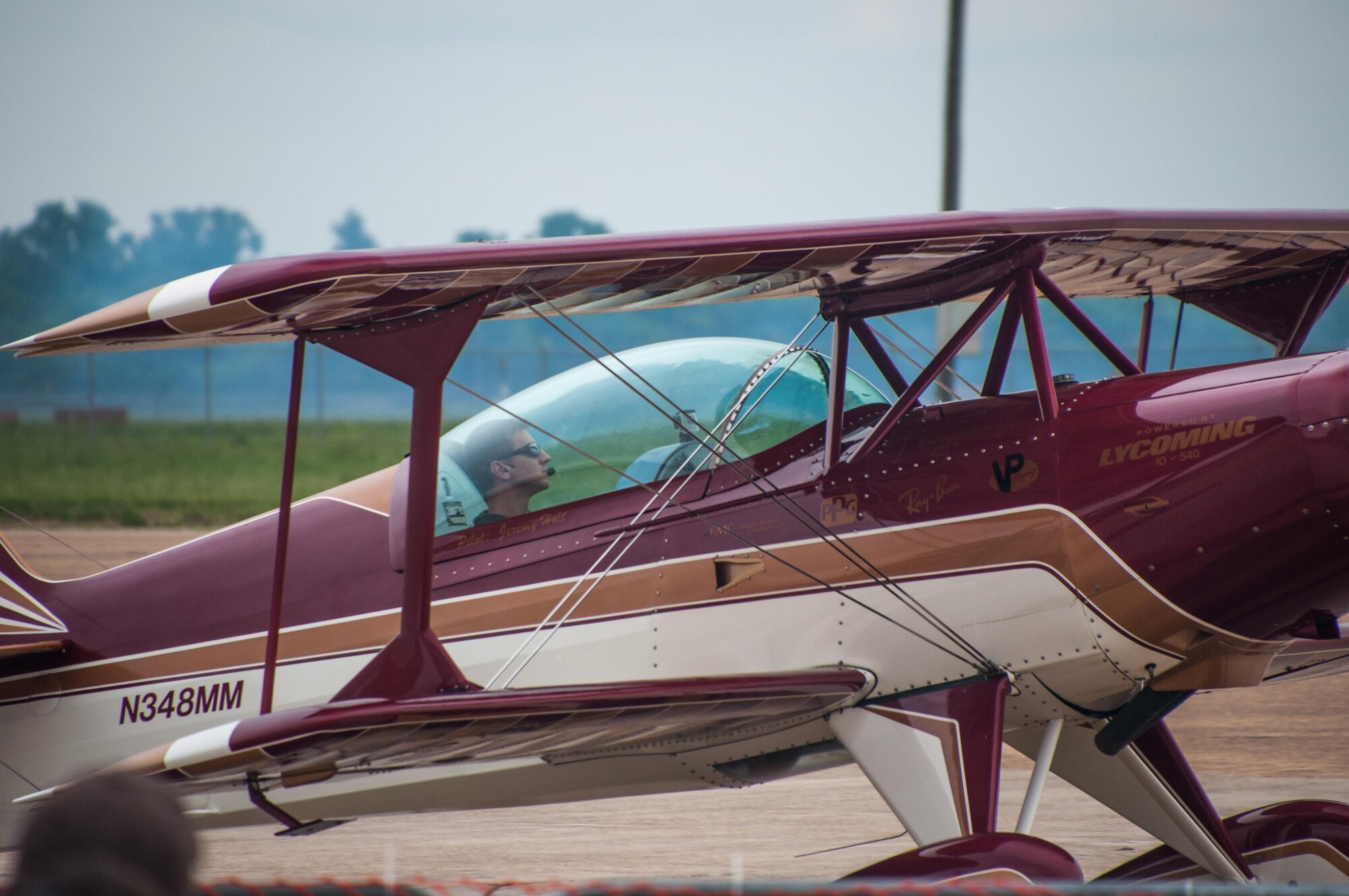 Jeremy Holt taxis in front of the crowd after performing aerial acrobatics during the Barksdale Defenders of Liberty Air Show on Barksdale Air Force Base, La., May 1, 2016. Holt is also a U.S. Air Force Reserve Major assigned to the 307th Bomb Wing on Barksdale. (U.S. Air Force photo by Master Sgt. Dachelle Melville/Released)