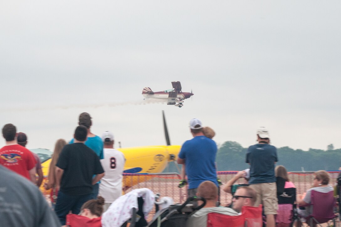 Jeremy Holt flies by at a low altitude during the Barksdale Defenders of Freedom Air Show on May 1, 2016, Barksdale Air Force Base, La. Holt is also a U.S. Air Force Reserve Major assigned to the 307th Bomb Wing on Barksdale. (U.S. Air Force photo by Master Sgt. Dachelle Melville/Released)