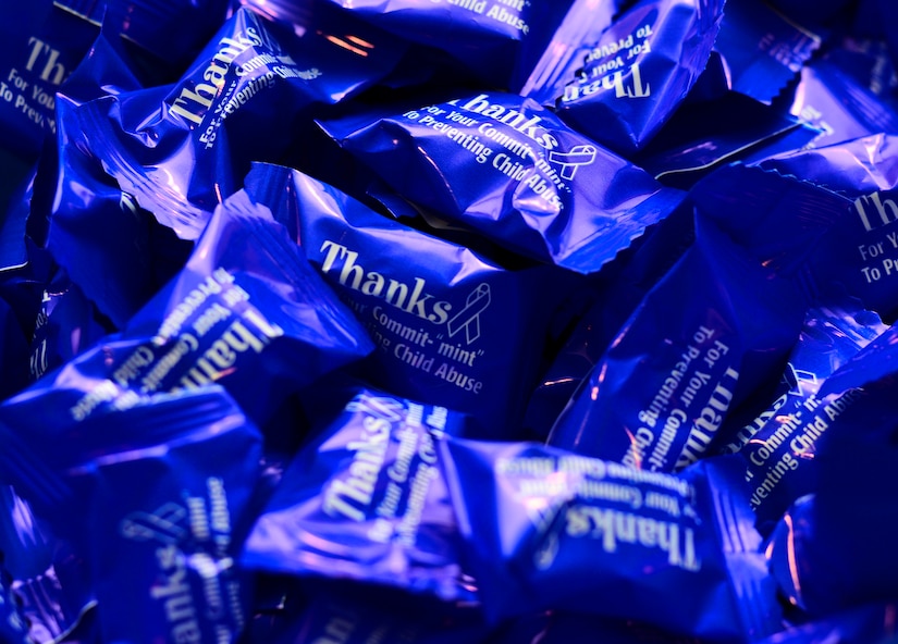 Mints were offered to the attendees at the Child Abuse Prevention Lunch to thank them for supporting and helping raise awareness for Child Abuse Prevention Month, April 26, 2016 at Joint Base Charleston. Members of the Joint Base Charleston community were encouraged to promote open communication between parents and their children. Open communication can prevent children from becoming victims of cyber predators. (U.S. Air Force Photo/Airman Megan Munoz)