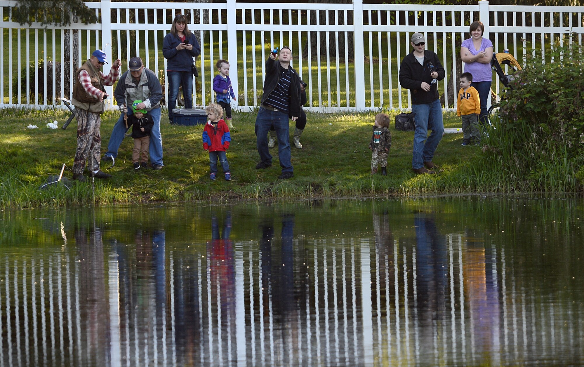 Members from Joint Base Lewis-McChord cast their lines during the Annual McChord Field Top III Children’s Fishing Derby April 30, 2016 at Carter Lake on McChord Field, Wash. More than 500 children and their parents participated in this year’s fishing derby. (U.S. Air Force photo/Senior Airman Divine Cox)