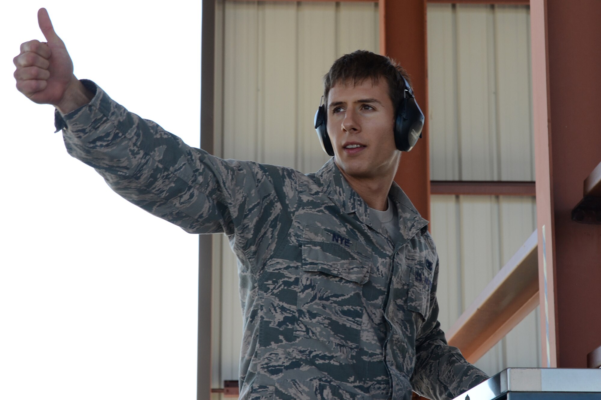 U.S. Air Force Senior Airman Curtis Nye, a weapons loader assigned to the South Carolina Air National Guard's 169th Maintenance Squadron, performs maintenance checks on an F-16 Fighting Falcon fighter jet at McEntire Joint National Guard Base, S.C., April 16, 2016. (U.S. Air National Guard photo by Senior Airman Ashleigh Pavelek)