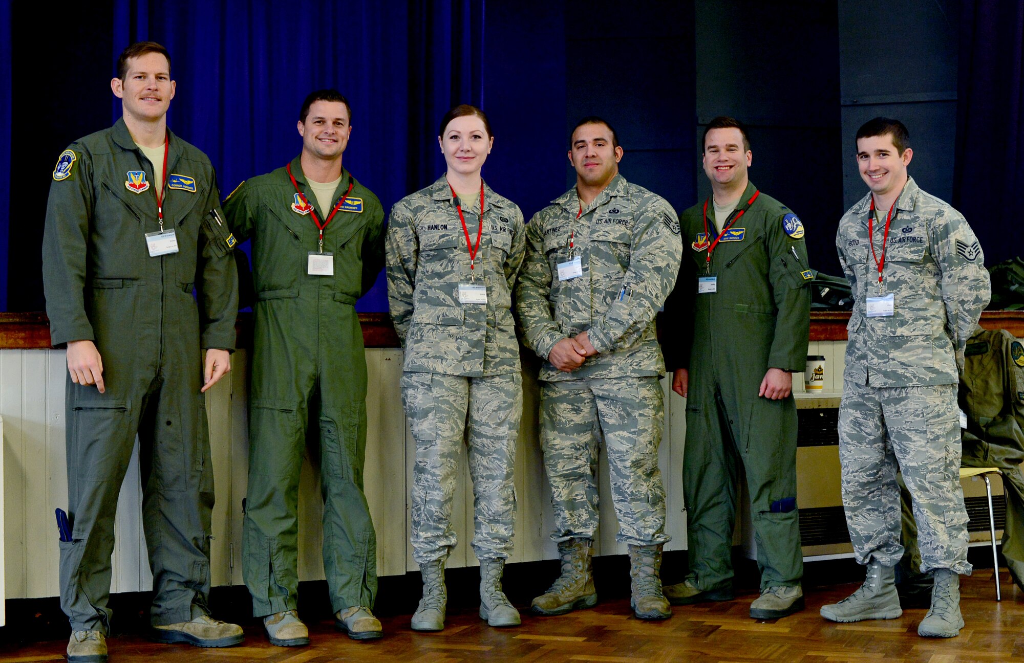 Airmen assigned to the 95th Fighter Squadron at Tyndall Air Force Base, Fla., pose for a group photo at IES Breckland in Brandon, England, April 26. The Airmen from the 95th FS are temporarily deployed to Royal Air Force Lakenheath, England. During their visit to the U.K., the Airmen engaged with the local community to educate them about the U.S. Air Force mission, as well as the importance of training with host nation allies. (U.S. Air Force photo/Senior Airman Erin Trower)