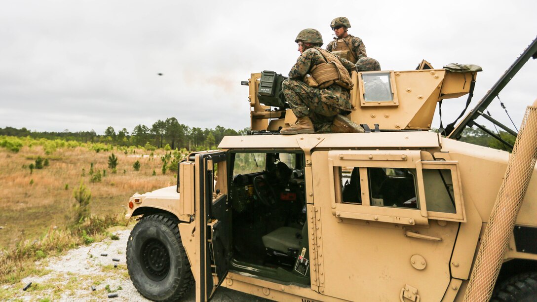 Marines with Combat Logistics Regiment 2 participate in familiarization training with the MK-19 automatic grenade launcher at shooting range G-3 at Marine Corps Base Camp Lejeune, Apr. 29, 2016. The training honed their accuracy, communication abilities and suppressive fire capabilities. 