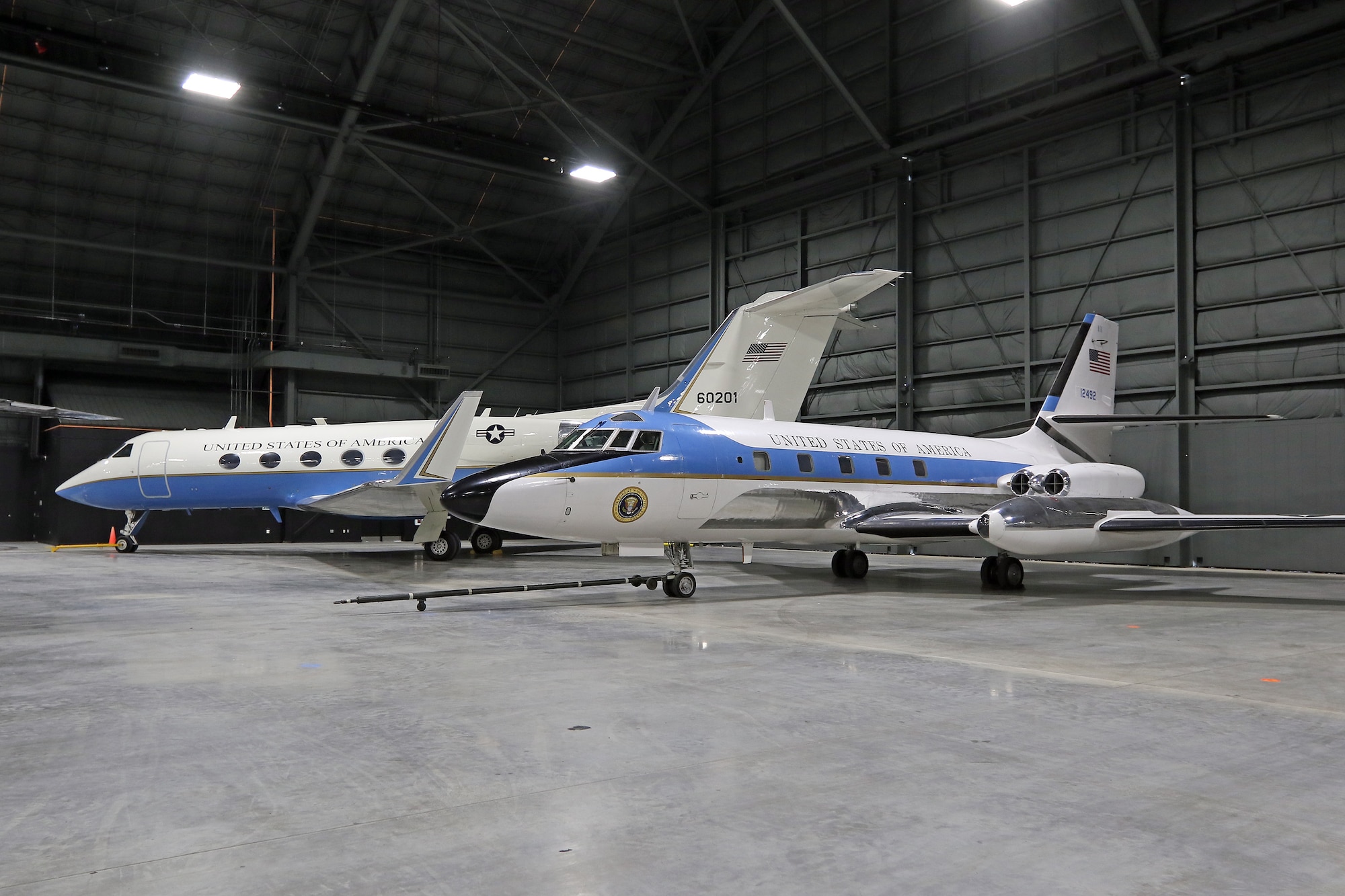 DAYTON, Ohio -- The Gulfstream Aerospace C-20B(left) and the Lockheed VC-140B JetStar(right) at the National Museum of the United States Air Force. (U.S. Air Force photo by Don Popp)