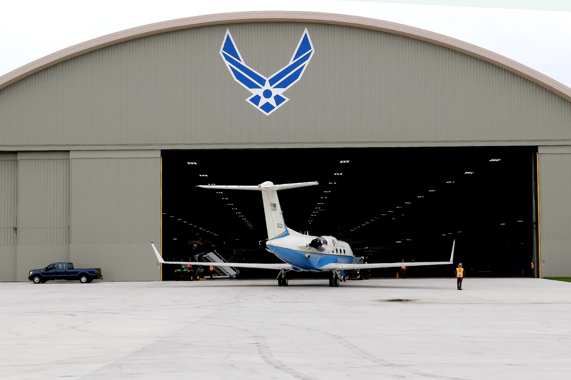 DAYTON, Ohio -- The Gulfstream Aerospace C-20B being towed into the fourth building at the National Museum of the United States Air Force. (U.S. Air Force photo by Don Popp)