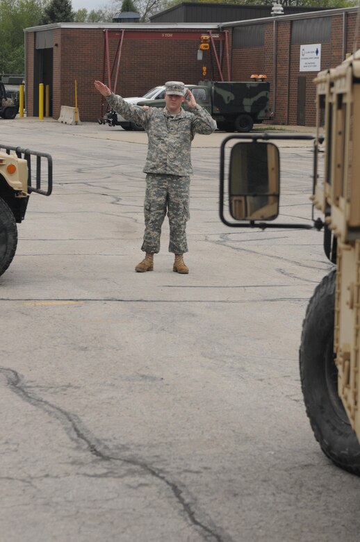 Sgt. Lucas Shafroth, an Army Reserve communications NCO with the 103rd Sustainment Command (Expeditionary) Headquarters, Headquarters Company, completes driver's training at Fort Des Moines, Iowa, Thursday. Schafroth thwarted a sexual assault after the April 17 battle assembly, and credits much of his response to sexual assault awareness training he received that battle assembly.