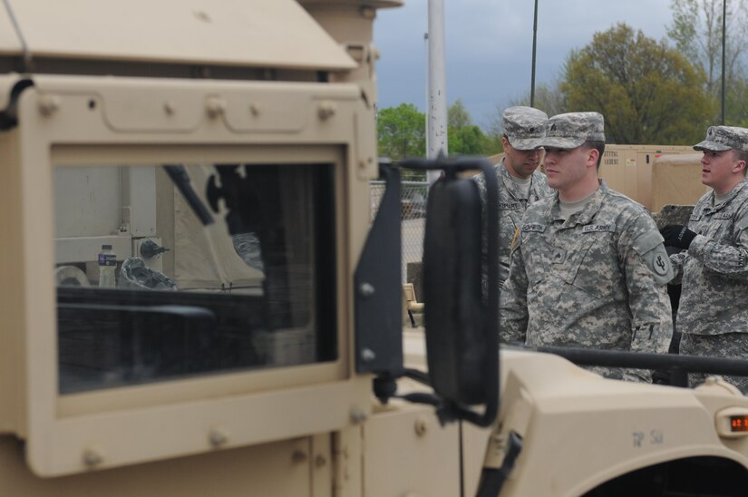 Sgt. Lucas Shafroth, an Army Reserve communications NCO with the 103rd Sustainment Command (Expeditionary) Headquarters, Headquarters Company, completes driver's training at Fort Des Moines, Iowa, Thursday. Schafroth thwarted a sexual assault after the April 17 battle assembly, and credits much of his response to sexual assault awareness training he received that battle assembly.