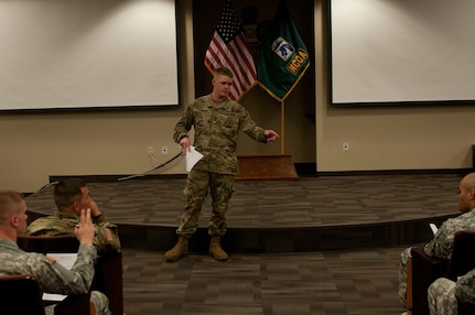 The 2016 competitors for the U.S. Army Reserve Best Warrior Competition are briefed by Sgt. 1st Class Aaron Butler the NCOIC of the competition at Fort Bragg, N.C. May 2. This year’s Best Warrior Competition will determine the top noncommissioned officer and junior enlisted Soldier who will represent the U.S. Army Reserve in the Department of the Army Best Warrior Competition later this year at Fort A.P. Hill Va. (U.S. Army photo by Spc. Tynisha Daniel) (Released)