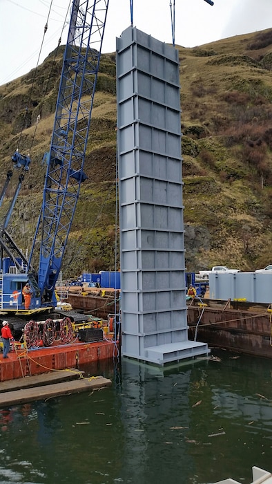 A supplemental water intake chimney provides supplemental water to “Diffuser 14” starting about 150 feet down from the top of the fish ladder, plus water to the adult fish trap.