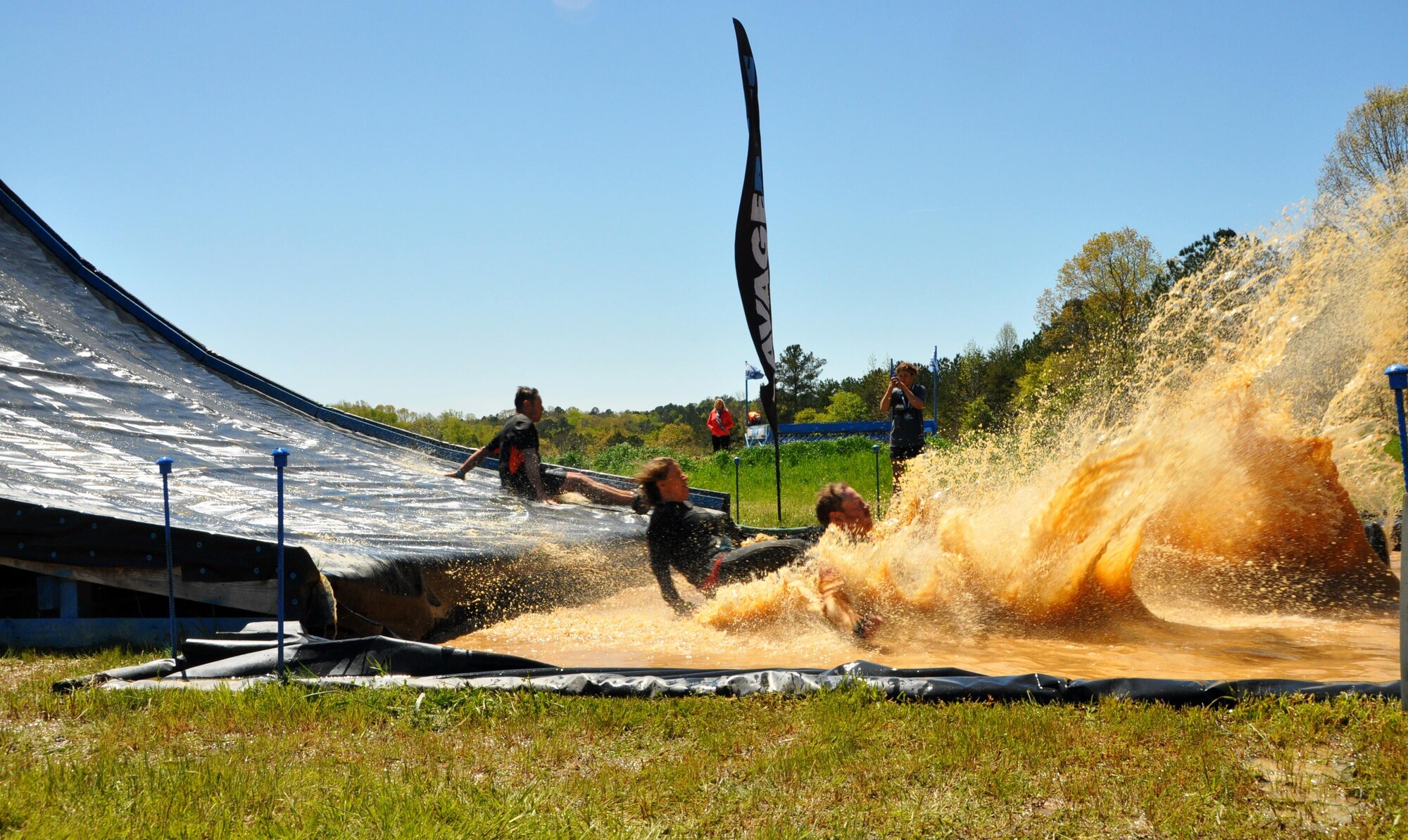 Savage Race participants from Georgia experienced heart-pumping, adrenaline-rushing, difficult obstacles and more on April 9, 2016 in Dallas, Georgia during the obstacle course race. The Savage Race includes a running trail and challenging obstacles that were designed to push people to their physical limit and encourage teamwork. (U.S. Air Force photo by Senior Airman Lauren Douglas)