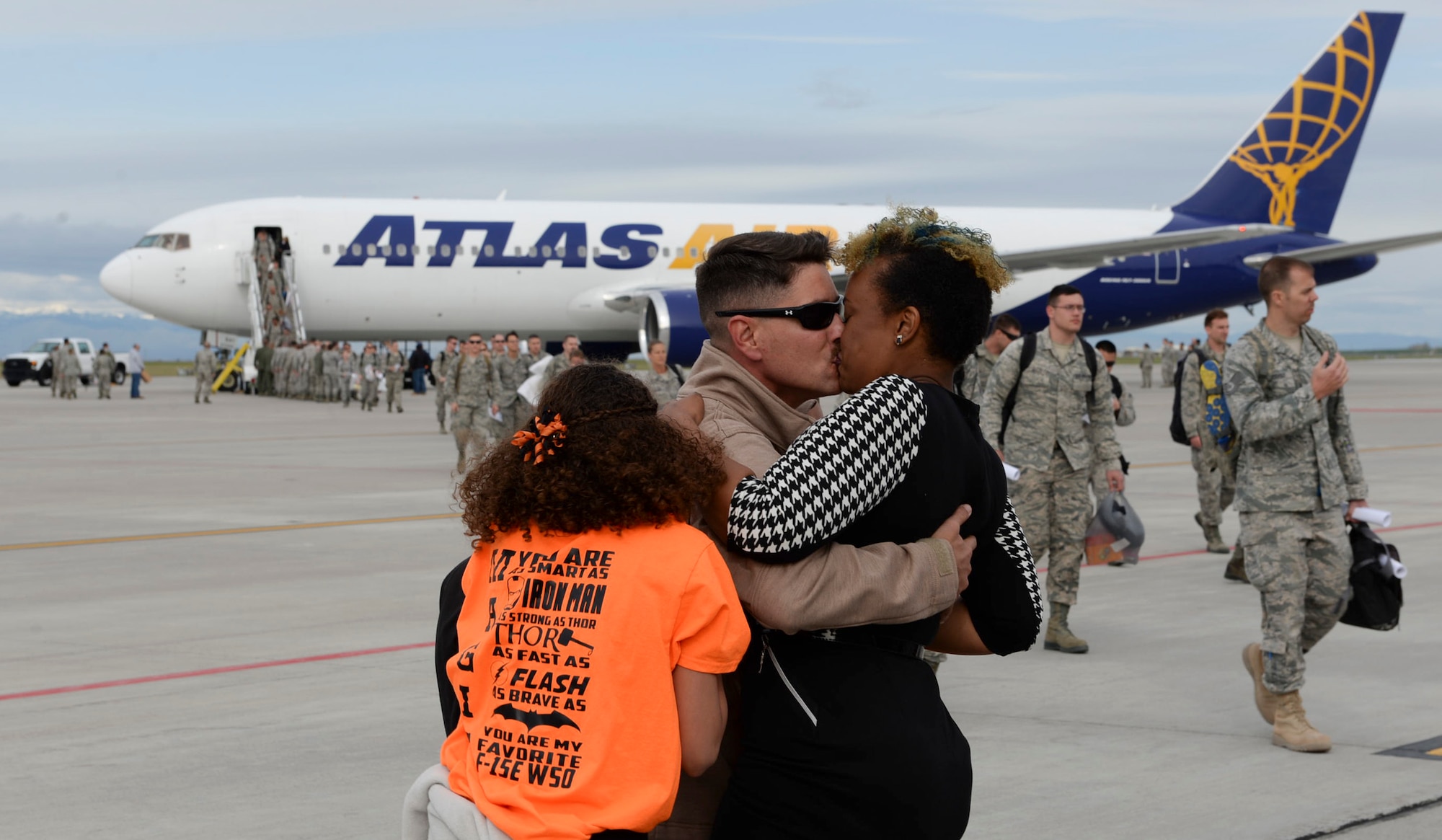 Families and loved ones welcome home airmen April 24, 2016, at Mountain Home Air Force Base, Idaho. The airmen returned from a six-month deployment to Southwest Asia in support of Operation Inherent Resolve. (U.S. Air Force photo by Airman 1st Class Chester Mientkiewicz/Released)