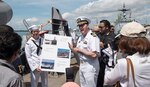 160502-N-OU129-046 MUARA NAVAL BASE, Brunei (May 2, 2016) Cmdr. Harry Marsh, commanding officer of the Arleigh Burke class guided-missile destroyer USS Stethem (DDG 63), explains Rigid-Hull Inflatable Boat (RHIB) operations to media members during a guided tour of the ship May 2.  The Stethem is participating in the ASEAN Defense Minister’s Meeting (ADMM) Plus Maritime Security and Counterterrorism Field Training Exercise 2016, which aims to enhance cooperation and information sharing during maritime security and counterterrorism operations. 